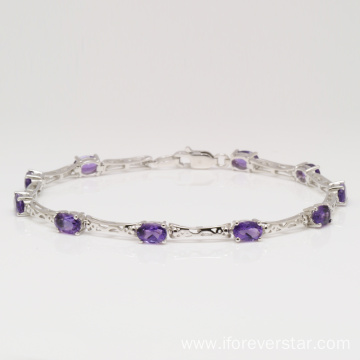 Sterling Silver Bracelet With Natural Stone Amethyst